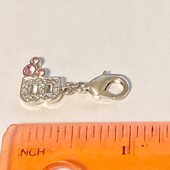 Vintage Disney Pink Crystal Mickey Mouse Ears Charm Clip On Initial Letter B - Picture 10 of 10